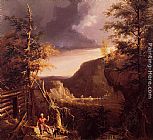 Lake Canvas Paintings - Daniel Boone Sitting at the Door of His Cabin on the Great Osage Lake, Kentucky